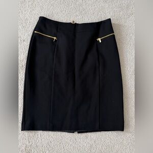Calvin Klein Black Pencil Skirt with Gold Zippers